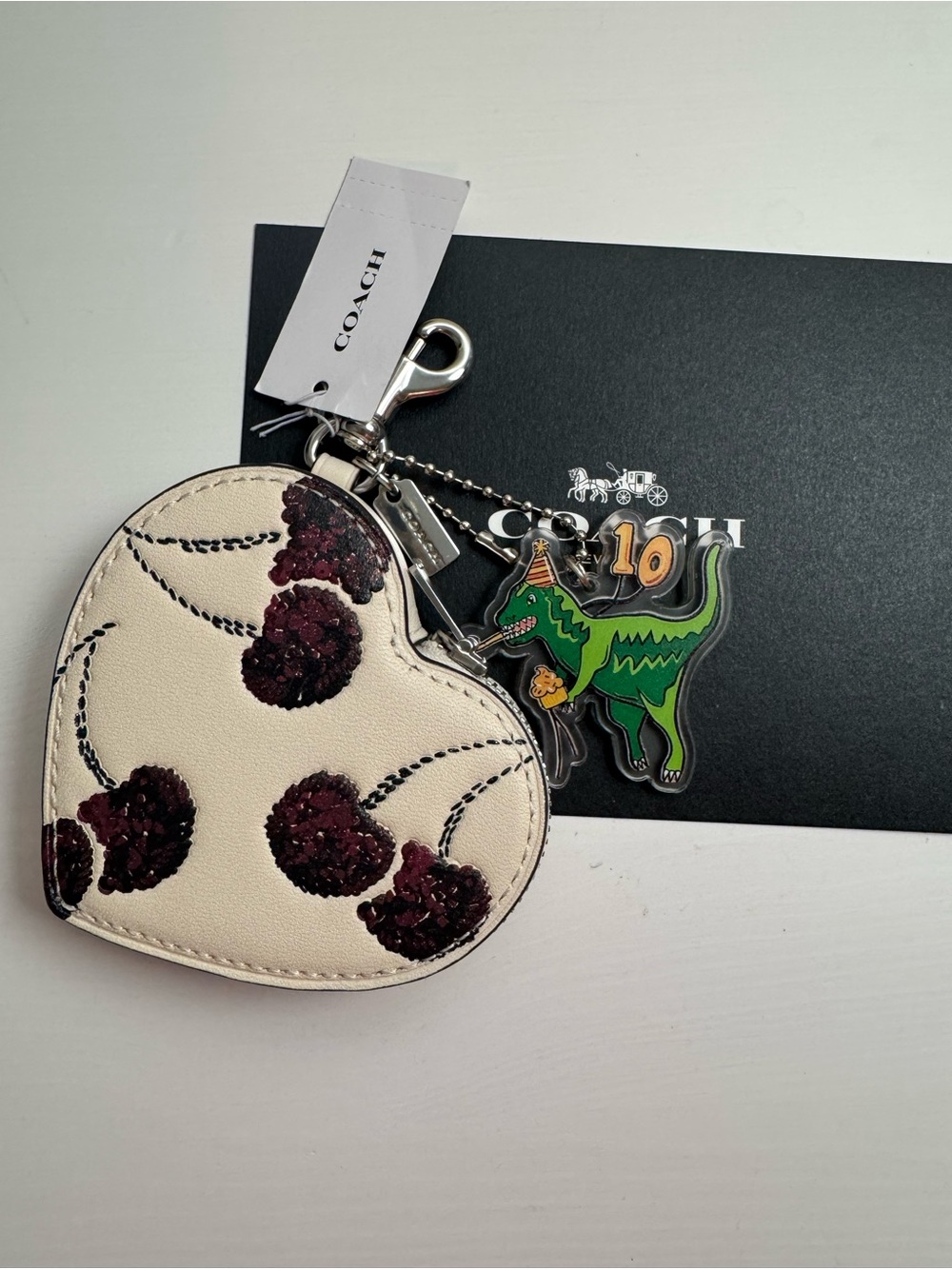 Coach Heart Charm/Coin holder in Red /Purple Cherry  + Rexy Birthday Keychain